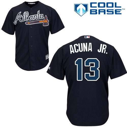 Braves #13 Ronald Acuna Jr. Navy Blue Cool Base Stitched Youth Baseball Jersey