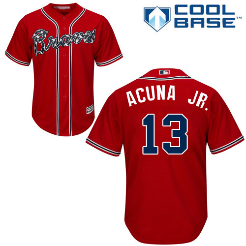 Braves #13 Ronald Acuna Jr. Red Cool Base Stitched Youth Baseball Jersey