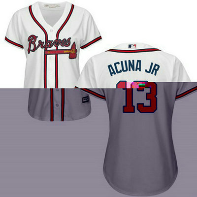 Braves #13 Ronald Acuna Jr. White Home Women's Stitched Baseball Jersey