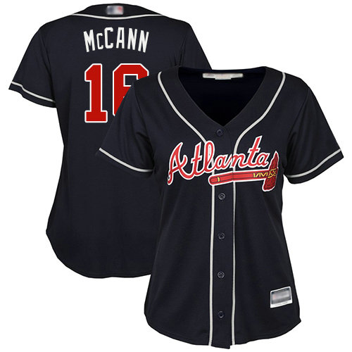 Braves #16 Brian McCann Navy Blue Alternate Women's Stitched Baseball Jersey