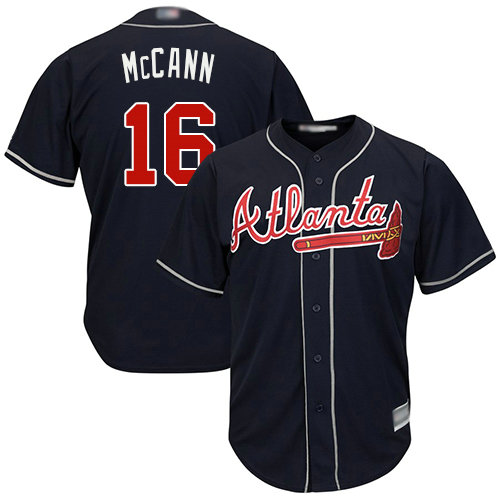 Braves #16 Brian McCann Navy Blue Cool Base Stitched Youth Baseball Jersey