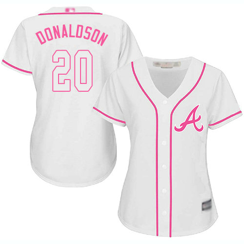 Braves #20 Josh Donaldson White Pink Fashion Women's Stitched Baseball Jersey