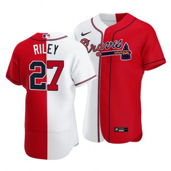 Braves #27 Austin Riley Split White Red Two-Tone Jersey