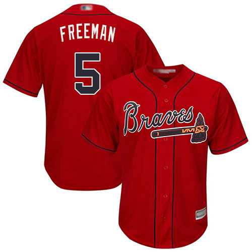 Braves #5 Freddie Freeman Red Cool Base Stitched Youth Baseball Jersey
