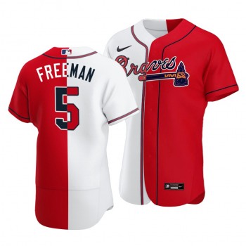 Braves #5 Freddie Freeman Split White Red Two-Tone Jersey