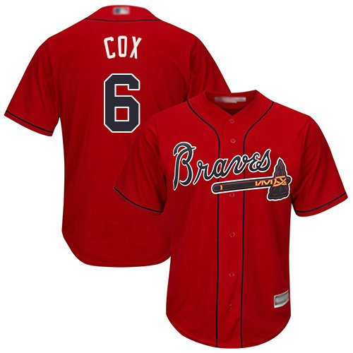 Braves #6 Bobby Cox Red Cool Base Stitched Youth Baseball Jersey