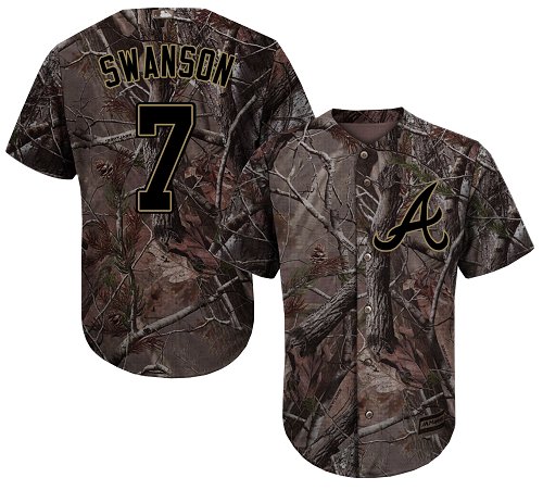 Braves #7 Dansby Swanson Camo Realtree Collection Cool Base Stitched Youth Baseball Jersey