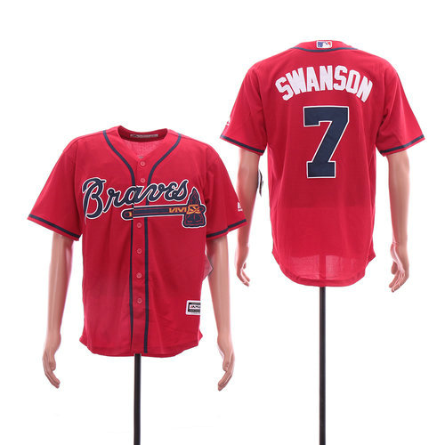 Braves 7 Dansby Swanson Red Cool Base Jersey