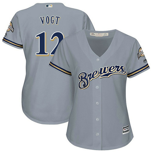 Brewers #12 Stephen Vogt Grey Road Women's Stitched MLB Jersey_1