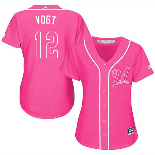 Brewers #12 Stephen Vogt Pink Fashion Women's Stitched MLB Jersey_1