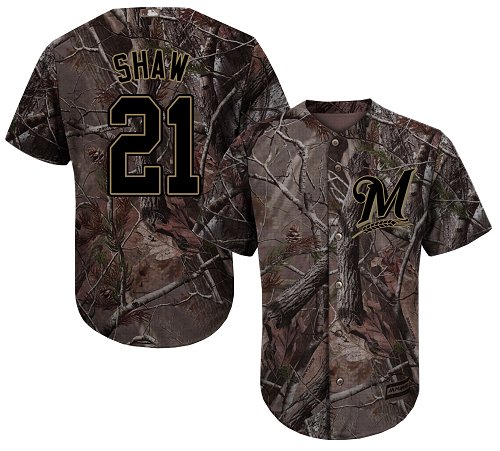 Brewers #21 Travis Shaw Camo Realtree Collection Cool Base Stitched Youth Baseball Jersey