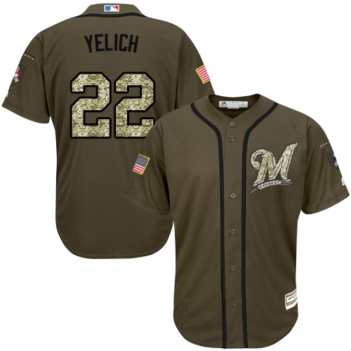 Brewers #22 Christian Yelich Green Salute to Service Stitched Youth MLB Jersey