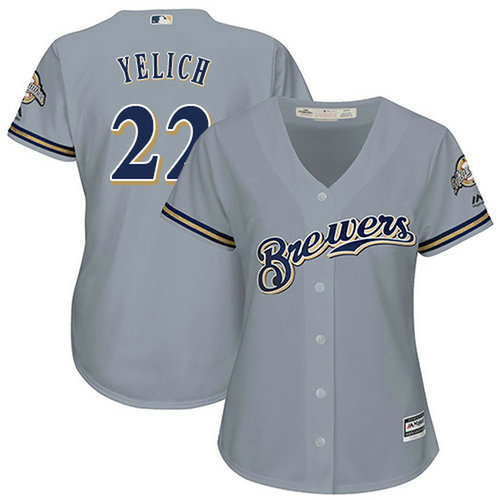 Brewers #22 Christian Yelich Grey Road Women's Stitched MLB Jersey_1