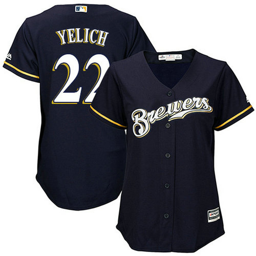 Brewers #22 Christian Yelich Navy Blue Alternate Women's Stitched MLB Jersey_1