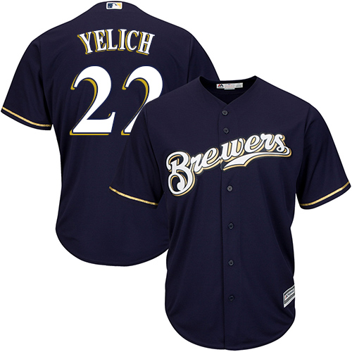 Brewers #22 Christian Yelich Navy blue Cool Base Stitched Youth MLB Jersey