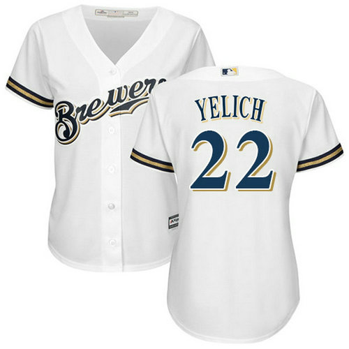 Brewers #22 Christian Yelich White Home Women's Stitched MLB Jersey_1