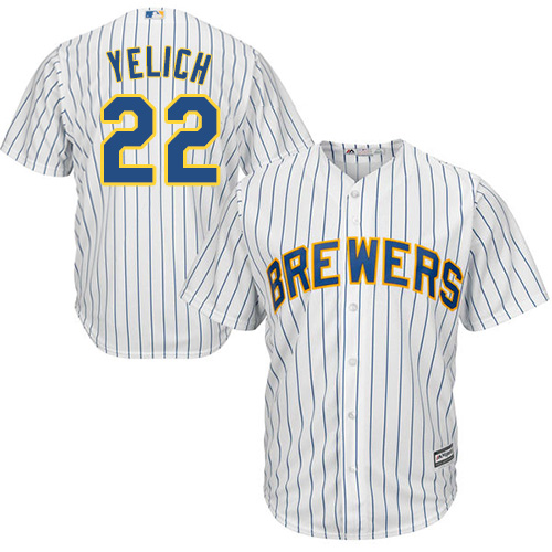 Brewers #22 Christian Yelich White Strip Cool Base Stitched Youth MLB Jersey