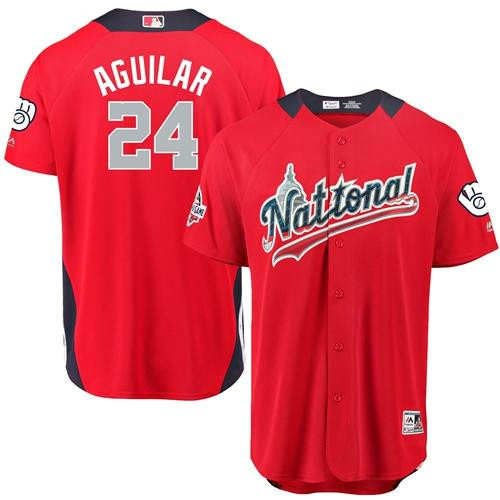 Brewers #24 Jesus Aguilar Red 2018 All-Star National League Stitched Baseball Jersey