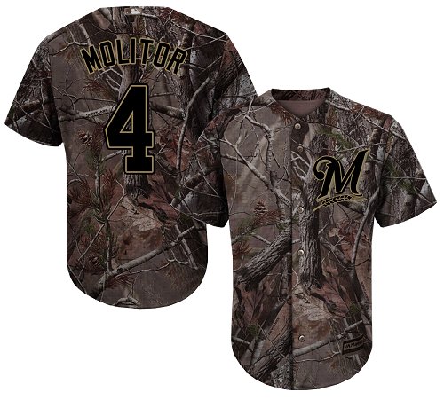 Brewers #4 Paul Molitor Camo Realtree Collection Cool Base Stitched Youth Baseball Jersey
