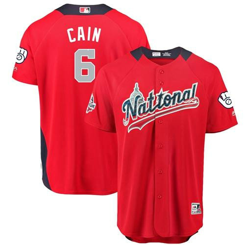 Brewers #6 Lorenzo Cain Red 2018 All-Star National League Stitched Baseball Jersey