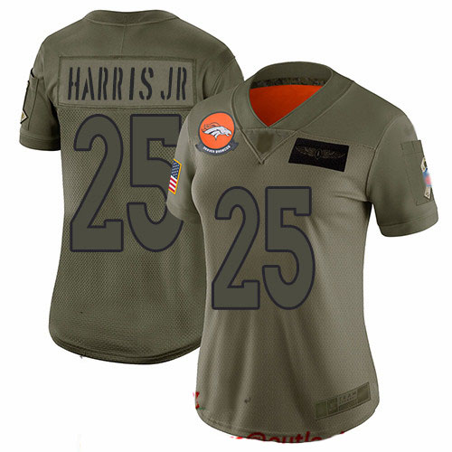 Broncos #25 Chris Harris Jr Camo Women's Stitched Football Limited 2019 Salute to Service Jersey