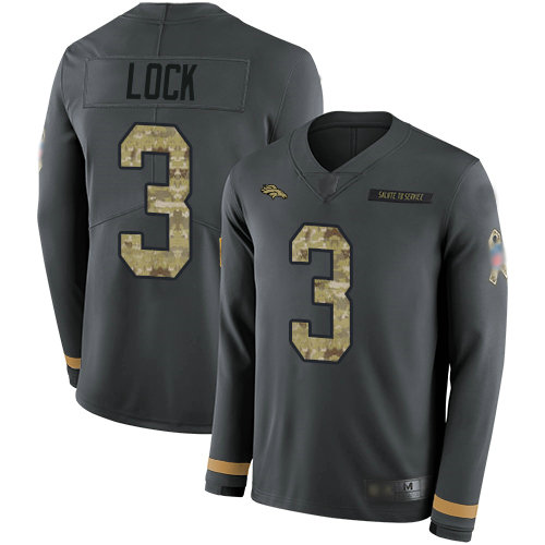 Broncos #3 Drew Lock Anthracite Salute to Service Youth Stitched Football Limited Therma Long Sleeve Jersey