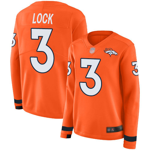 Broncos #3 Drew Lock Orange Team Color Women's Stitched Football Limited Therma Long Sleeve Jersey
