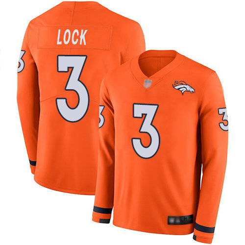 Broncos #3 Drew Lock Orange Team Color Youth Stitched Football Limited Therma Long Sleeve Jersey