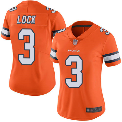 Broncos #3 Drew Lock Orange Women's Stitched Football Limited Rush Jersey