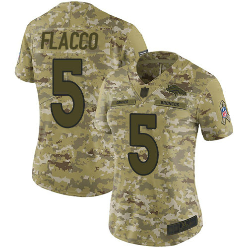 Broncos #5 Joe Flacco Camo Women's Stitched Football Limited 2018 Salute to Service Jersey