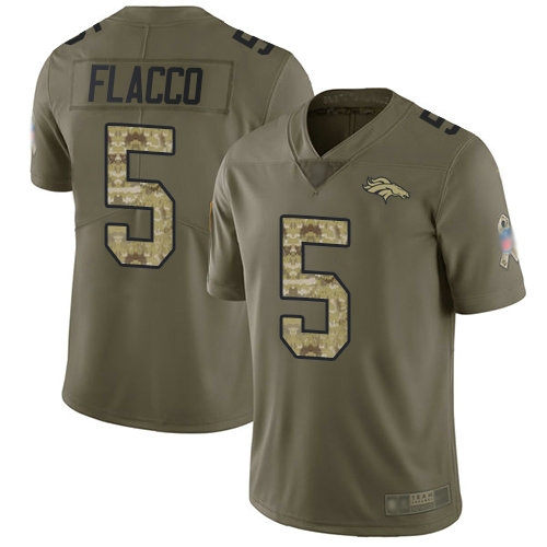 Broncos #5 Joe Flacco Olive Camo Men's Stitched Football Limited 2017 Salute To Service Jersey