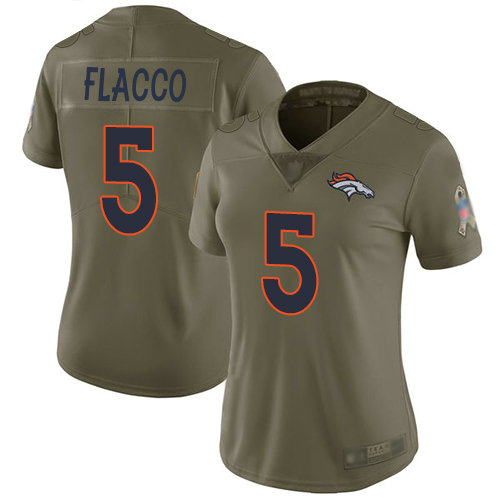 Broncos #5 Joe Flacco Olive Women's Stitched Football Limited 2017 Salute to Service Jersey