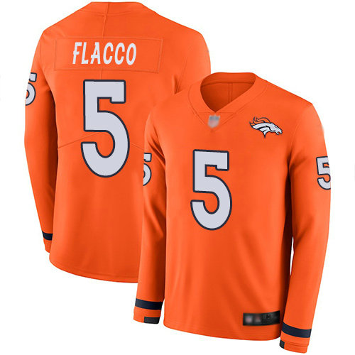 Broncos #5 Joe Flacco Orange Team Color Men's Stitched Football Limited Therma Long Sleeve Jersey