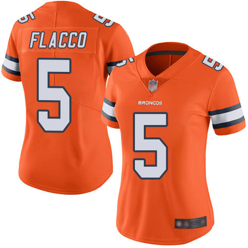 Broncos #5 Joe Flacco Orange Women's Stitched Football Limited Rush Jersey