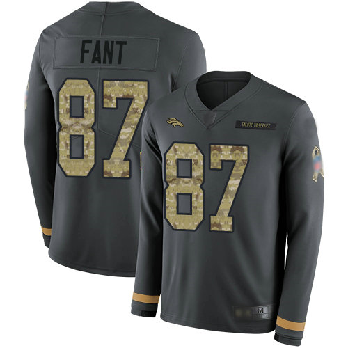 Broncos #87 Noah Fant Anthracite Salute to Service Youth Stitched Football Limited Therma Long Sleeve Jersey
