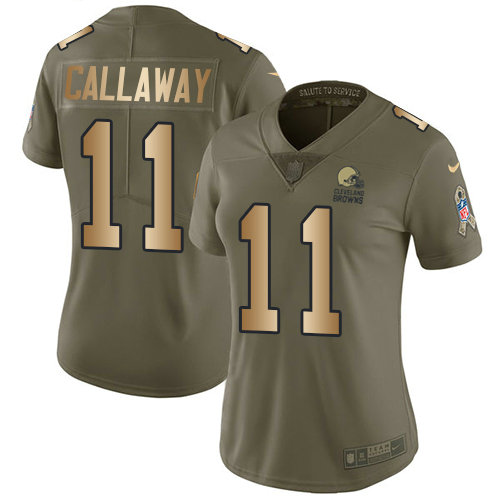 Browns #11 Antonio Callaway Olive Gold Women's Stitched Football Limited 2017 Salute to Service Jersey