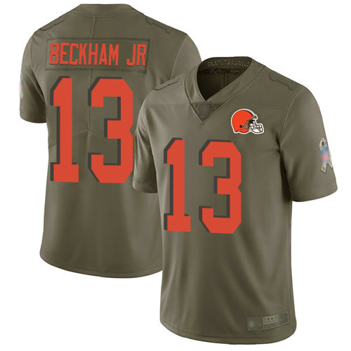 Browns #13 Odell Beckham Jr Olive Men's Stitched Football Limited 2017 Salute To Service Jersey