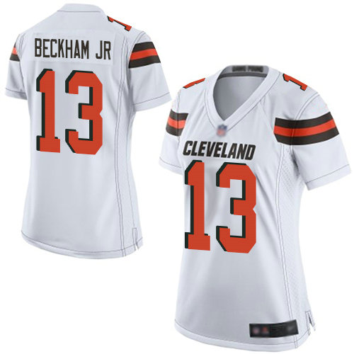 Browns #13 Odell Beckham Jr White Women's Stitched Football New Elite Jersey