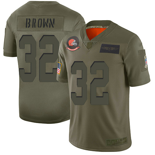 Browns #32 Jim Brown Camo Men's Stitched Football Limited 2019 Salute To Service Jersey
