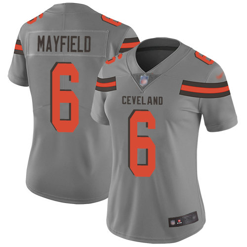 Browns #6 Baker Mayfield Gray Women's Stitched Football Limited Inverted Legend Jersey1