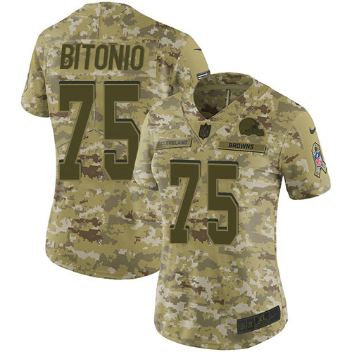 Browns #75 Joel Bitonio Camo Women's Stitched Football Limited 2018 Salute to Service Jersey