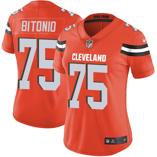 Browns #75 Joel Bitonio Orange Alternate Women's Stitched Football Vapor Untouchable Limited Jersey