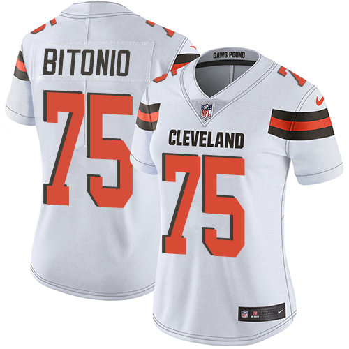 Browns #75 Joel Bitonio White Women's Stitched Football Vapor Untouchable Limited Jersey