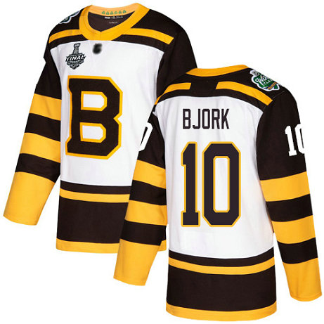Bruins #10 Anders Bjork White Authentic 2019 Winter Classic Stanley Cup Final Bound Stitched Hockey Jersey - 副本