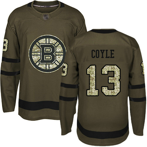 Bruins #13 Charlie Coyle Green Salute to Service Stitched Hockey Jersey