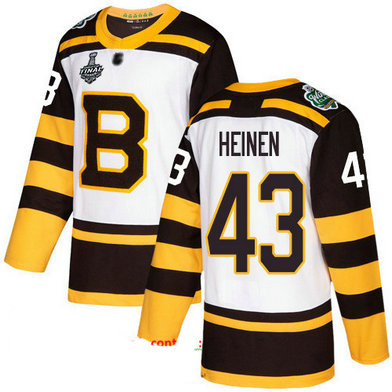 Bruins #43 Danton Heinen White Authentic 2019 Winter Classic Stanley Cup Final Bound Stitched Hockey Jersey