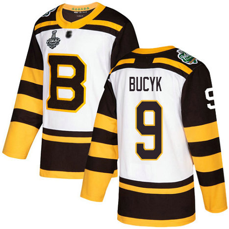 Bruins #9 Johnny Bucyk White Authentic 2019 Winter Classic Stanley Cup Final Bound Stitched Hockey Jersey - 副本