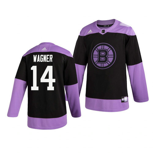Bruins 14 Chris Wagner Black Purple Hockey Fights Cancer Adidas Jersey1