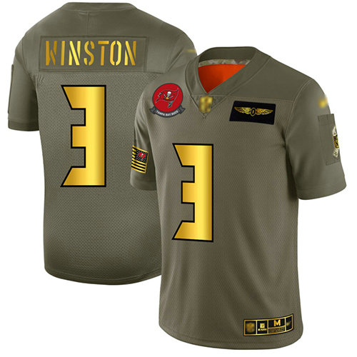 Buccaneers #3 Jameis Winston Camo Gold Men's Stitched Football Limited 2019 Salute To Service Jersey
