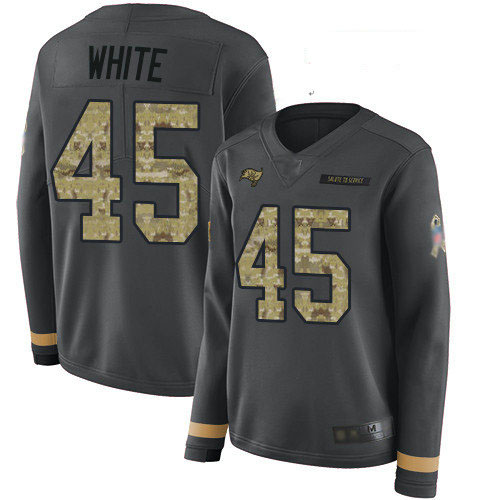 Buccaneers #45 Devin White Anthracite Salute to Service Women's Stitched Football Limited Therma Long Sleeve Jersey